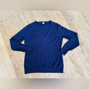J. Crew v neck sweater 100% cotton lightweight navy blue